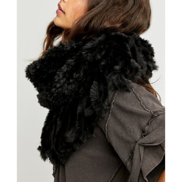 Free People Cascade Fringe Cowl Scarf / Black